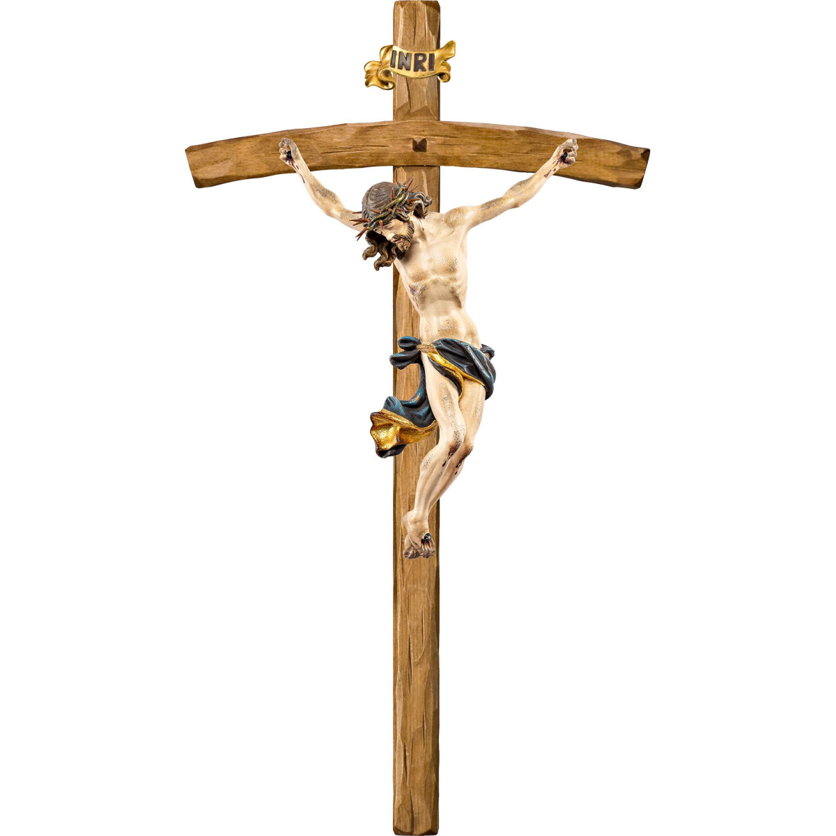 Cristo Barocco con espinas en cruz arqueada